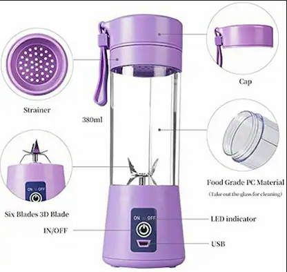 Street Vendor USB Rechargeable Juicer Blender 6 Blades Electric Blender Mini Portable Personal Size Juicer Cup USB Rechargeable Mixer 380ml Food Grade Water Bottle Portable Fruit Juicer Machine